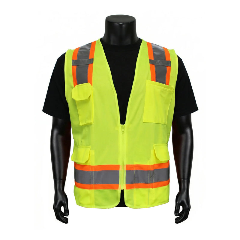 INOO-SHIELD Class 2 Lime Surveyors Vest, Solid Front/Mesh Back, 2-In Tape - Model SV2612G - 36 pcs/case