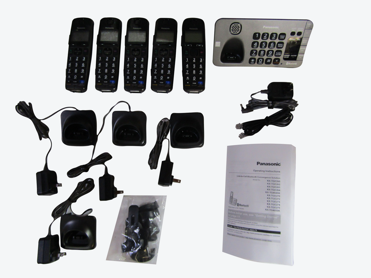 Panasonic KX-TG465 Link-to-Cell Bluetooth Convergence DECT 6.0+ Phone with Answering Machine, 5 Cordless Handsets G