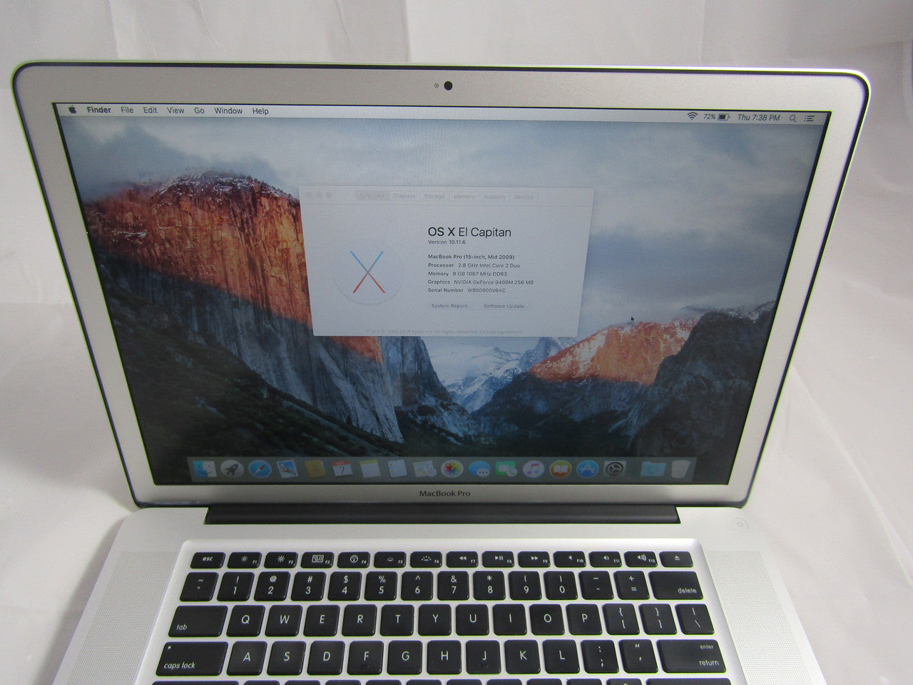 Apple MacBook Pro MB986LL/A 15.4" Anti-Glare Screen Laptop 2.8GHz 8GB DDR3 Memory 100GB SSD (Solid State Drive) DVD Burner Mac OS El Capitan VG1