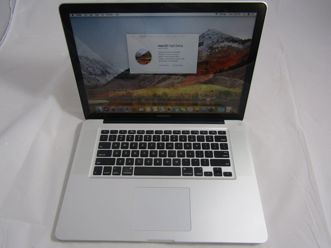 Apple MacBook Pro MC723LL/A 15.4” Laptop Intel i7 2.2GHz 16GB Memory 256GB SSD MacOS 10.12 High Sierra VG