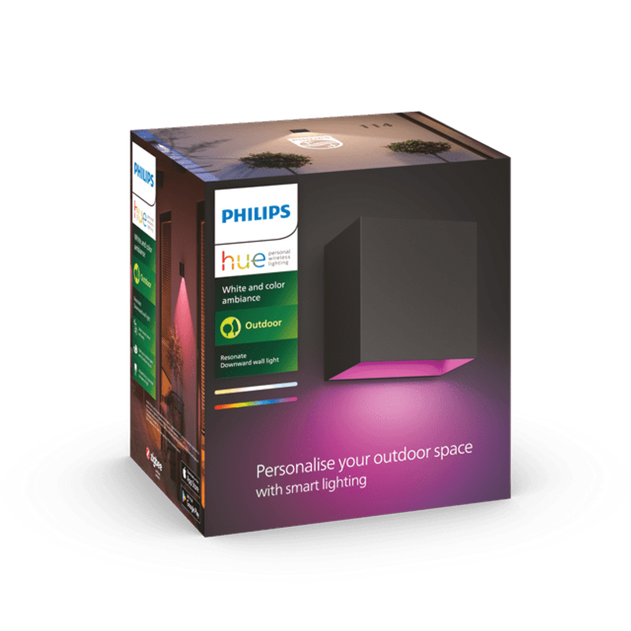 Philips White and Color Ambiance Resonate Wall Lantern, Black