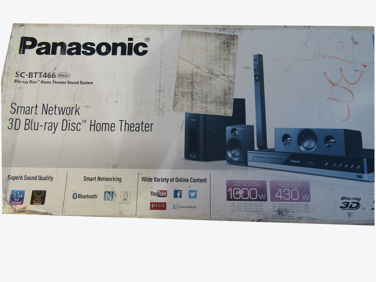 Panasonic Sc-btt466 5.1 Ch Home Theater System with 3d Blu-ray Player