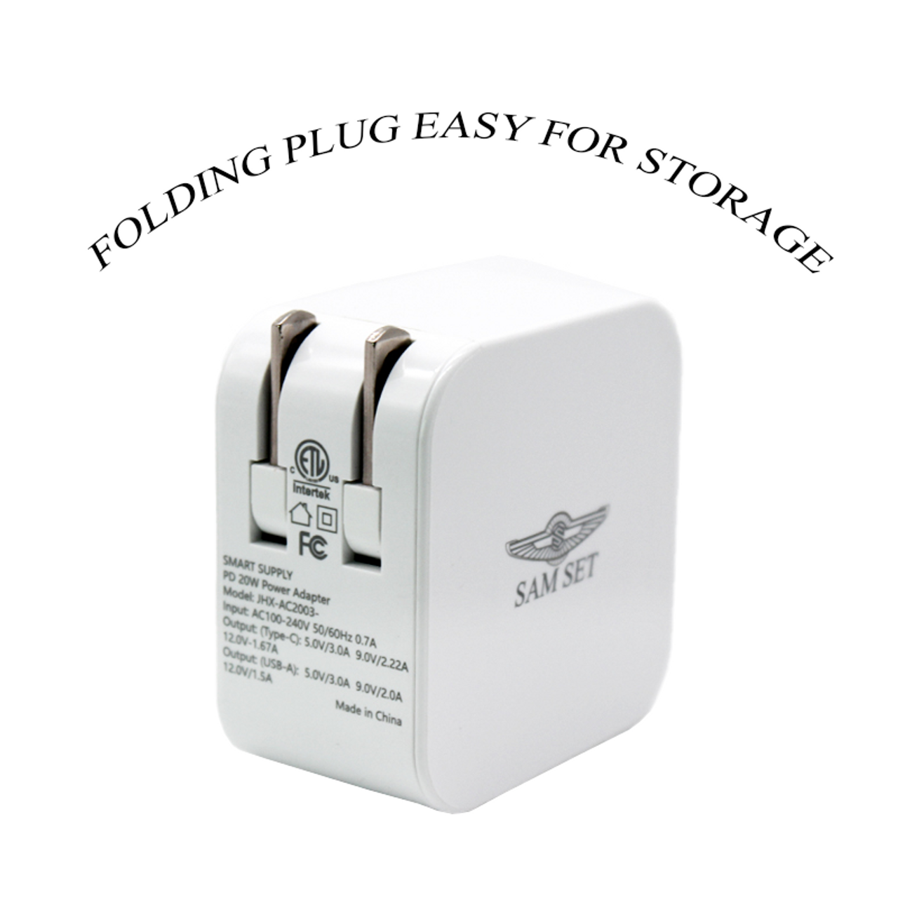 SAM SET USB C QC 3.0 Dual Port 20W Fast Wall Charger Foldable Plug Portable Travel Power Adapter Compatible with iPhone 12/12 Mini/12 Pro Max/11/Pro Max/XS/XR/X,iPad,AirPods,Samsung,Pixel and More