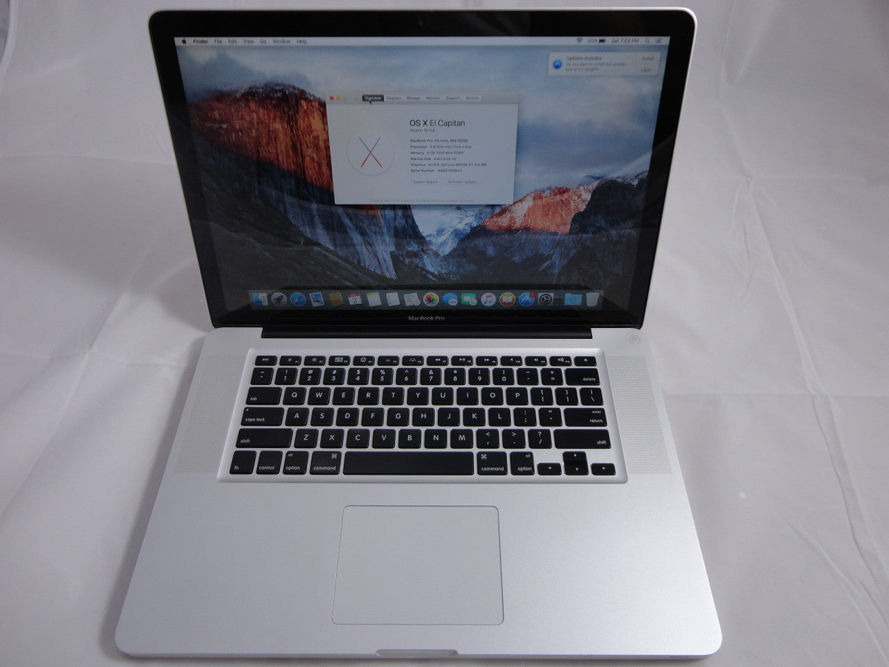 Apple MacBook Pro MB986LL/A 15.4-Inch Laptop 2.8GHz 8GB DDR3 Memory 100GB SSD (Solid State Drive) DVD Burner Mac OS El Capitan VG