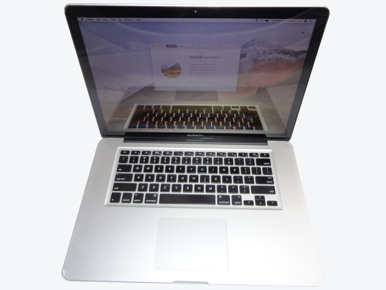 Apple MacBook Pro MC373LL/A 15.4” Laptop Intel QuadCore I7 2.66GHz 4GB DDR3 Memory 128GB SSD DVD Burner Mac OS High Sierra VG