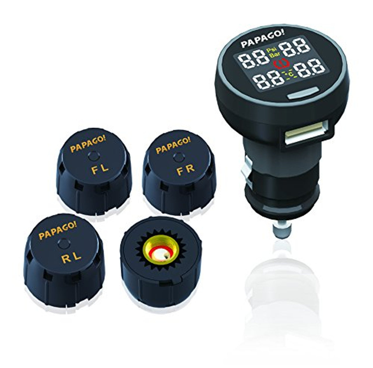 PAPAGO TPMS100US GoSafe TPMS 100 Wireless Tire Pressure Monitoring System with LED Color Display, Black LN