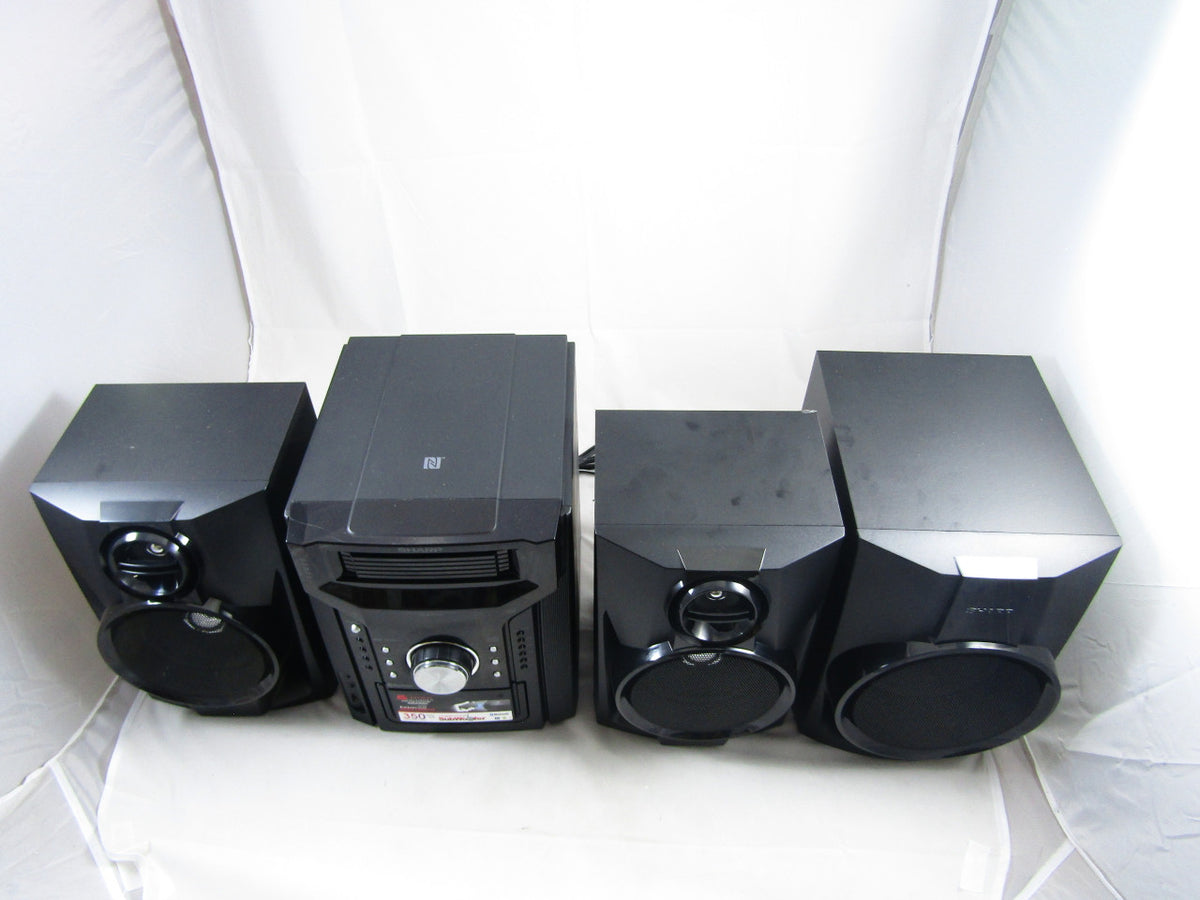 Sharp CD-BHS1050 350W 5-Disc Mini Shelf Speaker/Subwoofer System with Cassette and Bluetooth, AM/FM Digital Tuner, USB Port for MP3 Playback, 350W RMS Power Output and 875W Peak Power, Remote Included VG