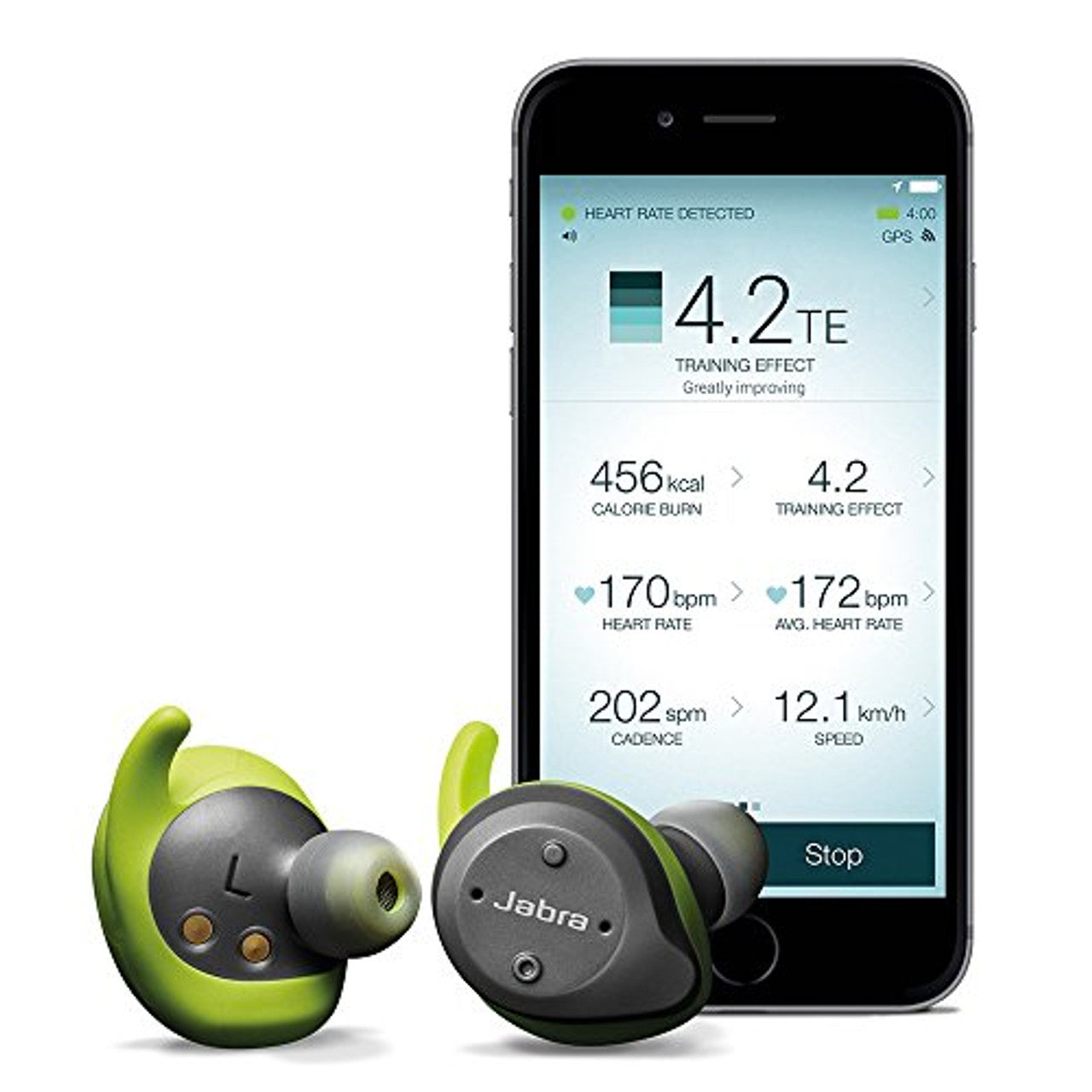 Jabra Elite Sport True Wireless Waterproof Fitness & Running Earbuds with Heart Rate and Activity Tracker - Advanced wireless connectivity and charging case - 4.5 Hour (Lime Green / Gray)  VG