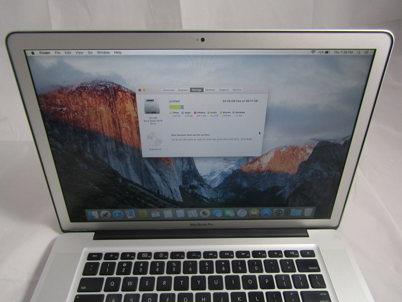 Apple MacBook Pro MB986LL/A 15.4" Anti-Glare Screen Laptop 2.8GHz 8GB DDR3 Memory 100GB SSD (Solid State Drive) DVD Burner Mac OS El Capitan VG1
