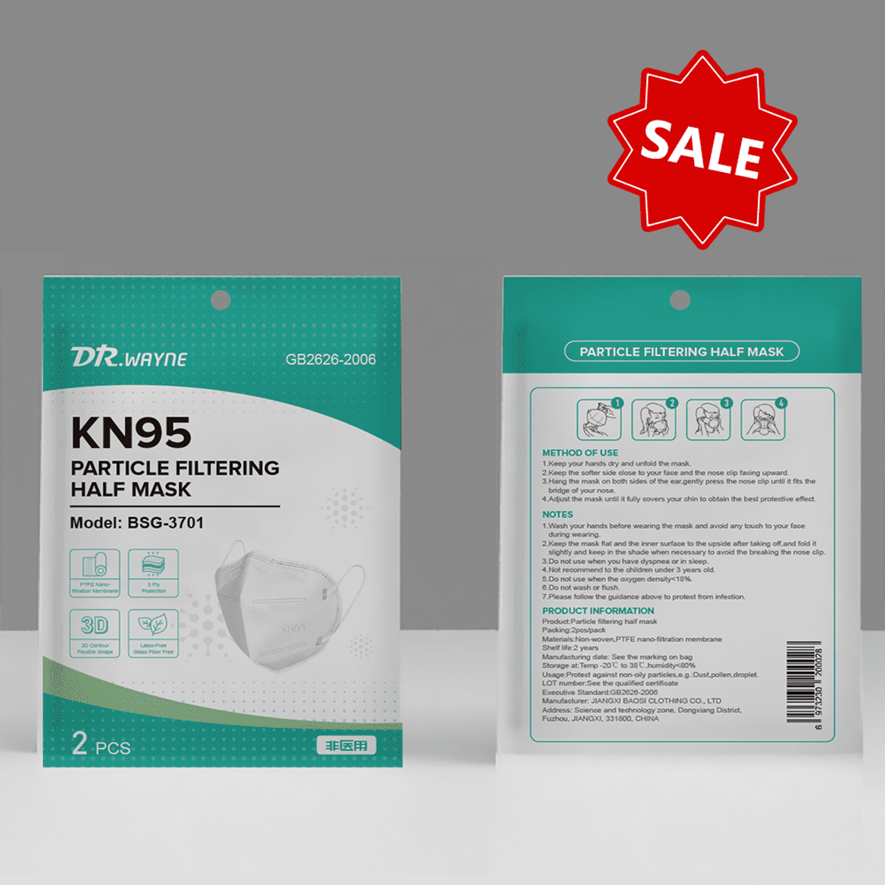 DR. Wayne 20 Pack -Disposable cloth KN95 Facemask Breathing protection