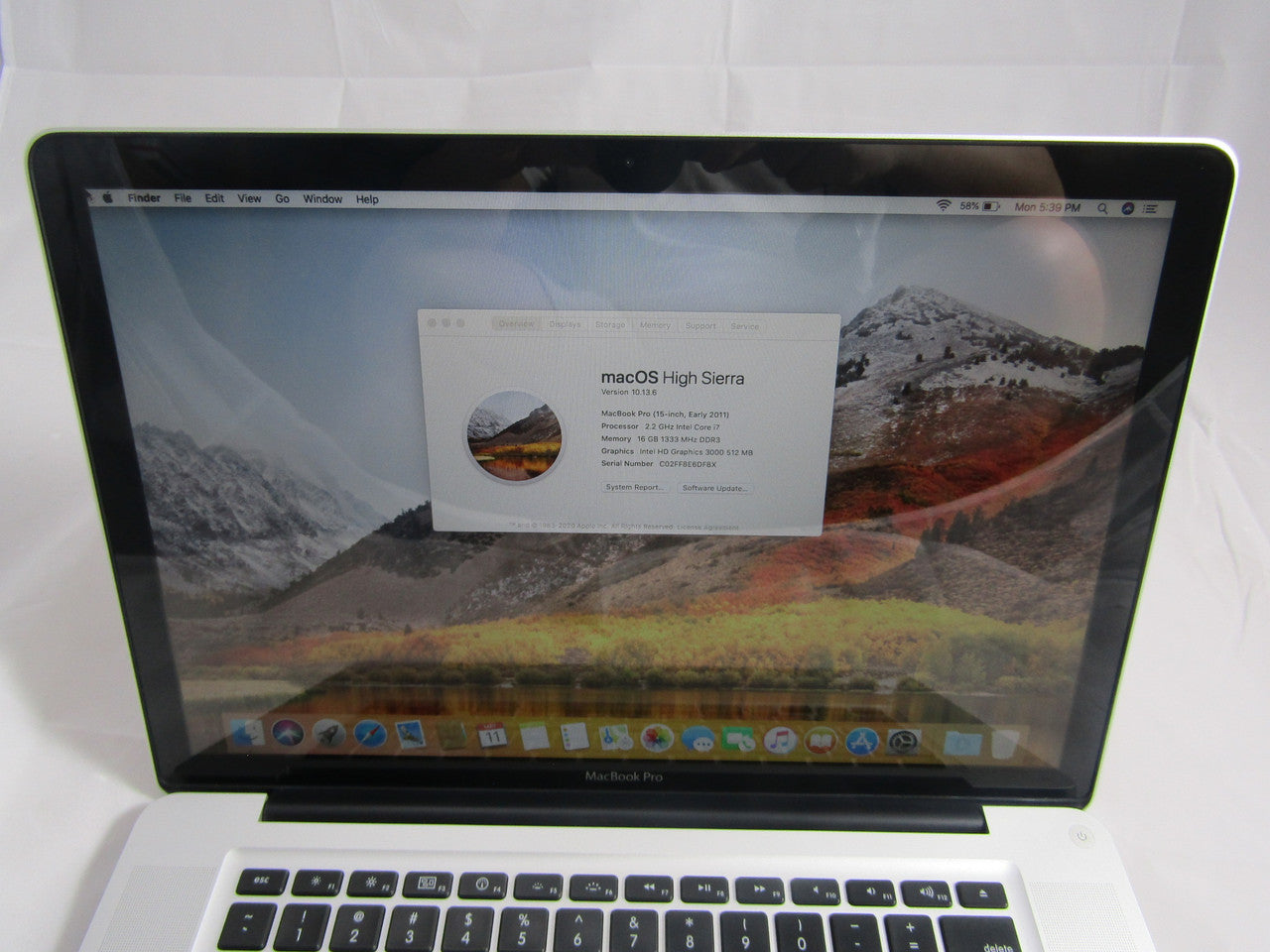 Apple MacBook Pro MC723LL/A 15.4” Laptop Intel i7 2.2GHz 16GB Memory 256GB SSD MacOS 10.12 High Sierra VG