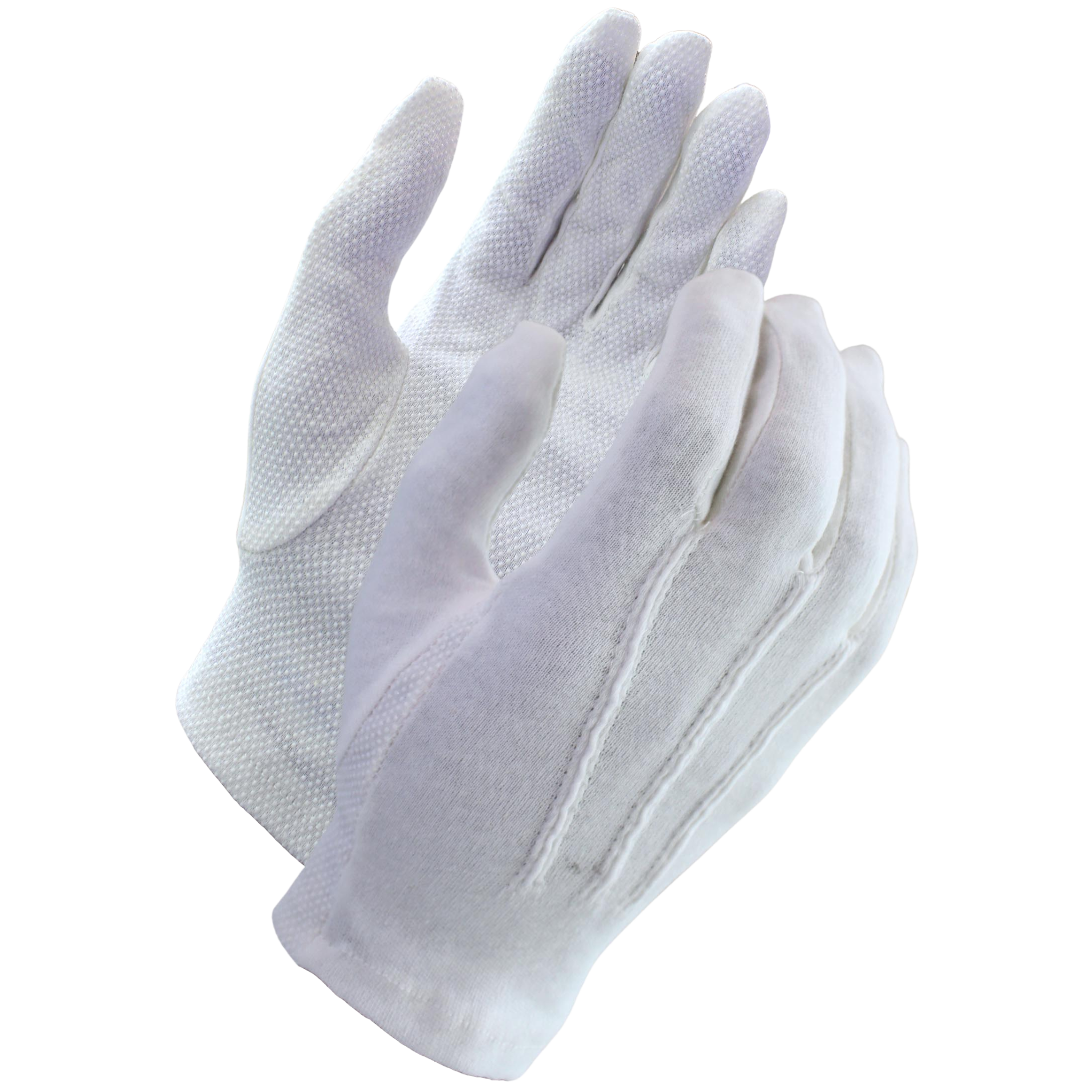 White Cotton Dress Glove, Dotted Palm With Tri-Pipes on Back <br> 6647