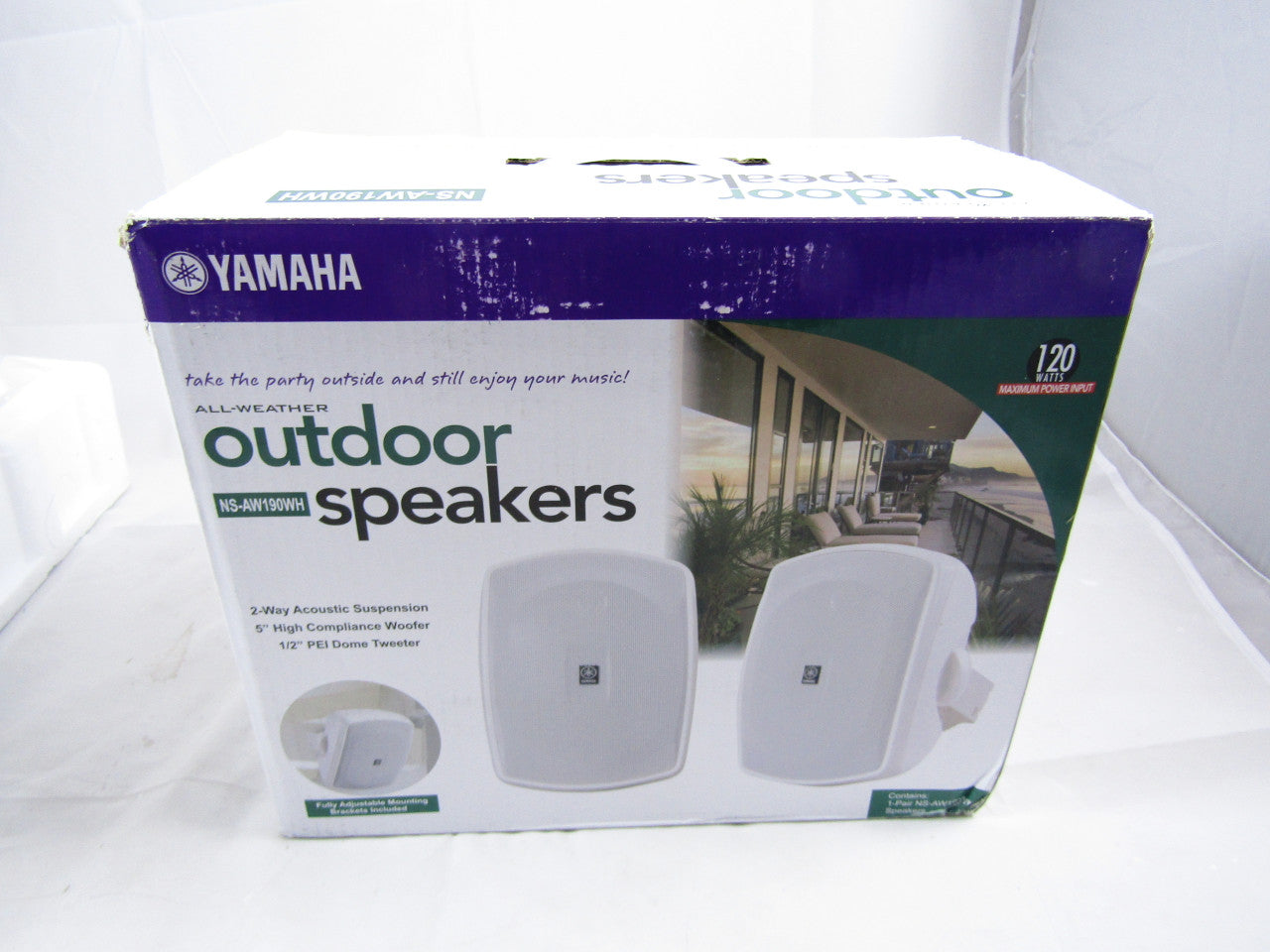 Yamaha NS-AW190WH 2-Way Indoor/Outdoor Speakers (Pair, White) LN