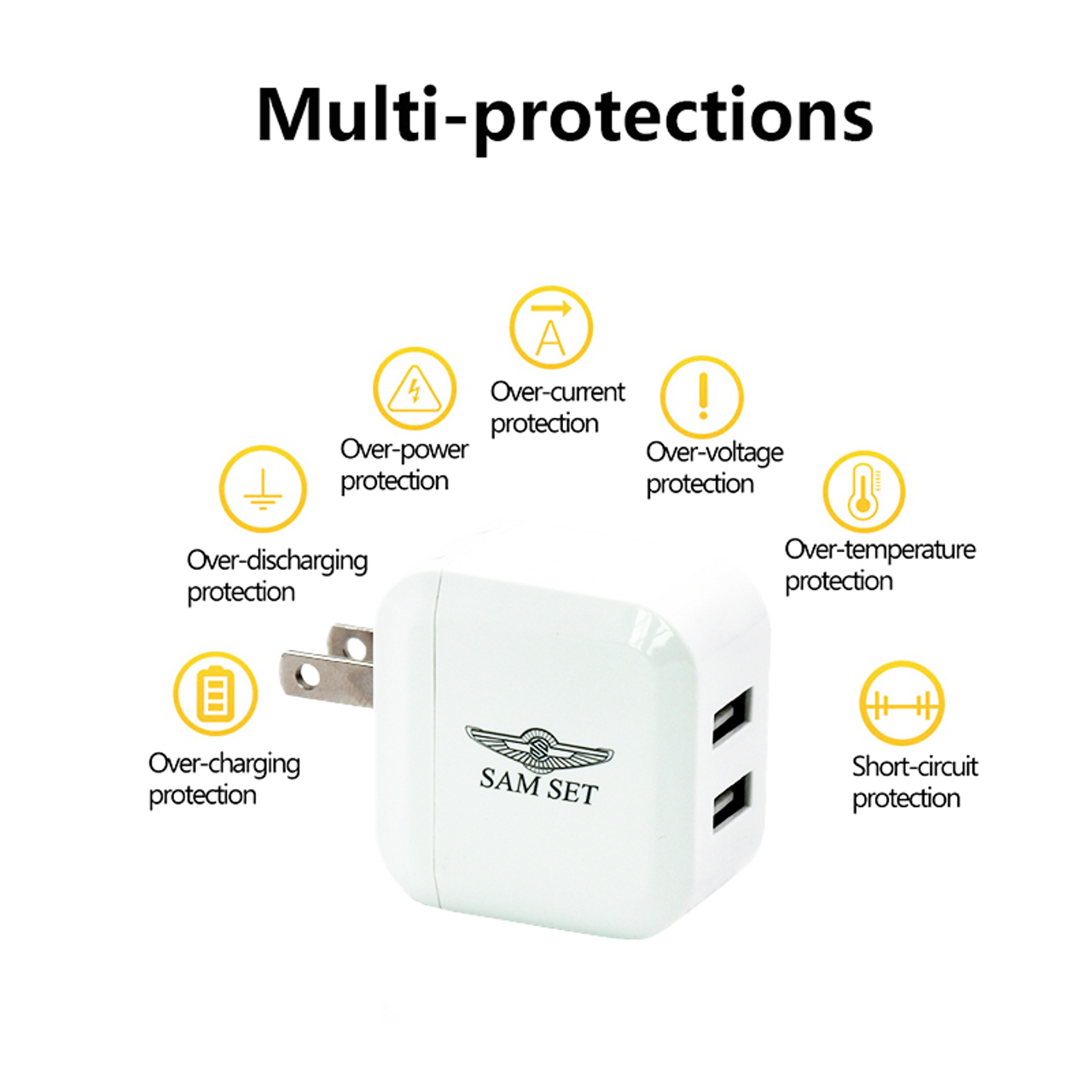 Sam Set USB Wall Charger, Foldable Charger Adapter, 2.4Amp Dual Port Quick Charger Plug Cube Replacement for Phone 12/12Pro/11/11Pro Max/X/XS/XR/8/7/6S Plus, Samsung Galaxy S10/S9/S8 Edge, LG, HTC, Kindle