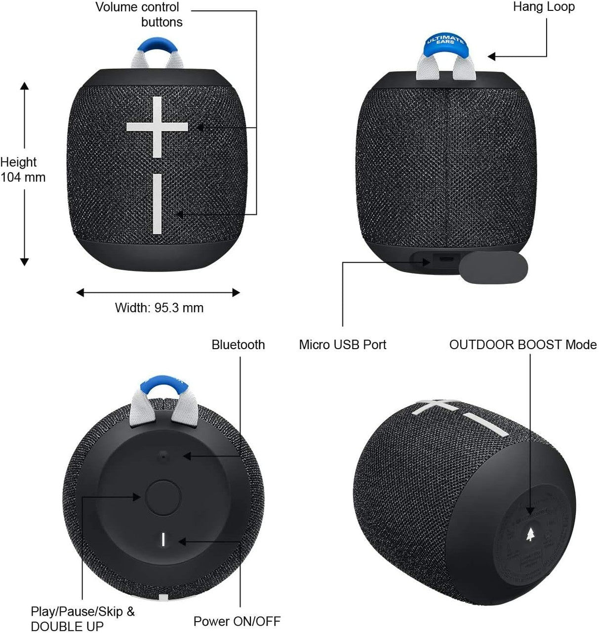 Logitech Ultimate Ears UE WONDERBOOM 2 Bluetooth Speaker - Wireless Boom Box Waterproof with Double-Up Connection (Non Retail Packaging) - (Deep Space)
