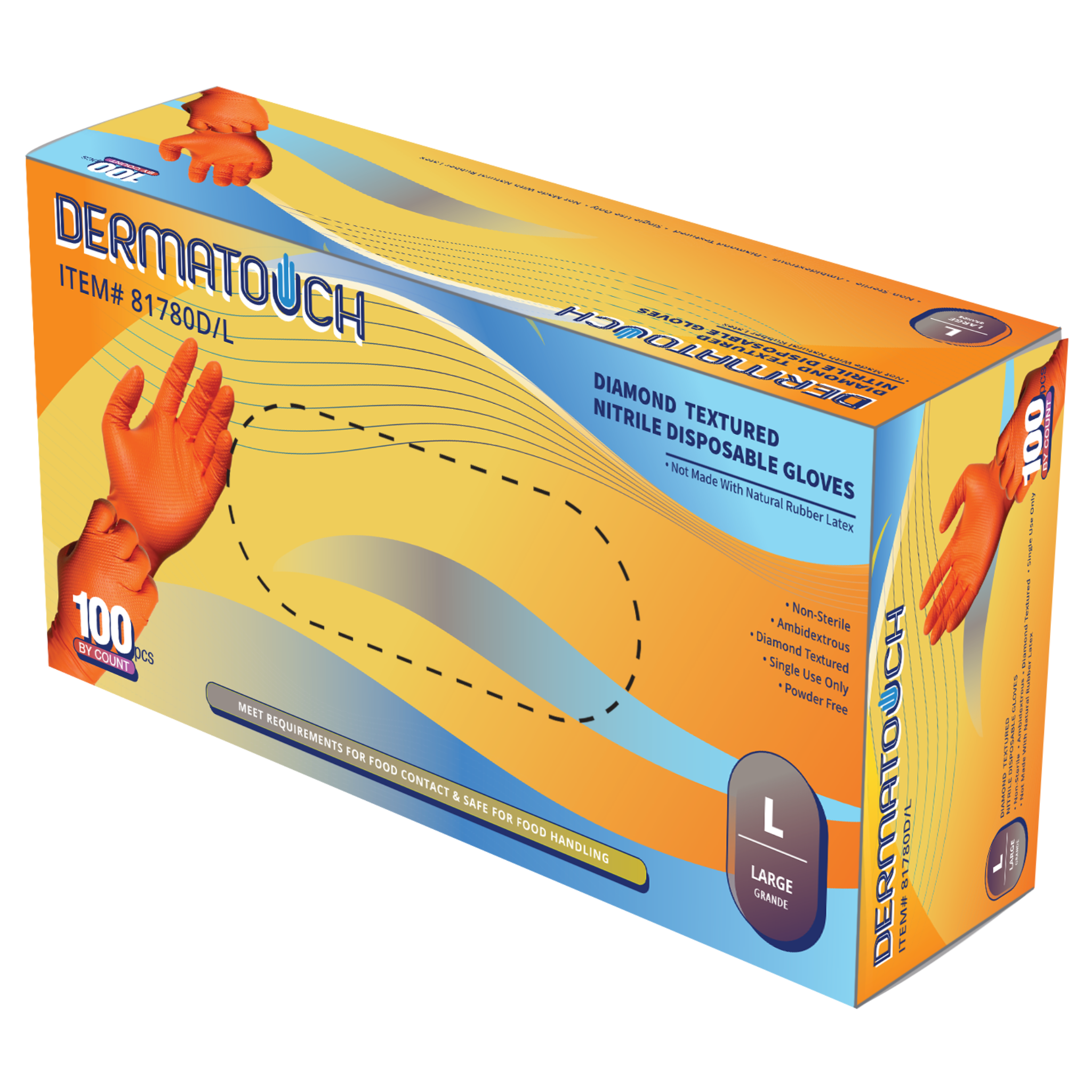 8 Mil Orange Nitrile Diamond <br> Embossed Disposable <br> Gloves – Powder-Free <br>81780D