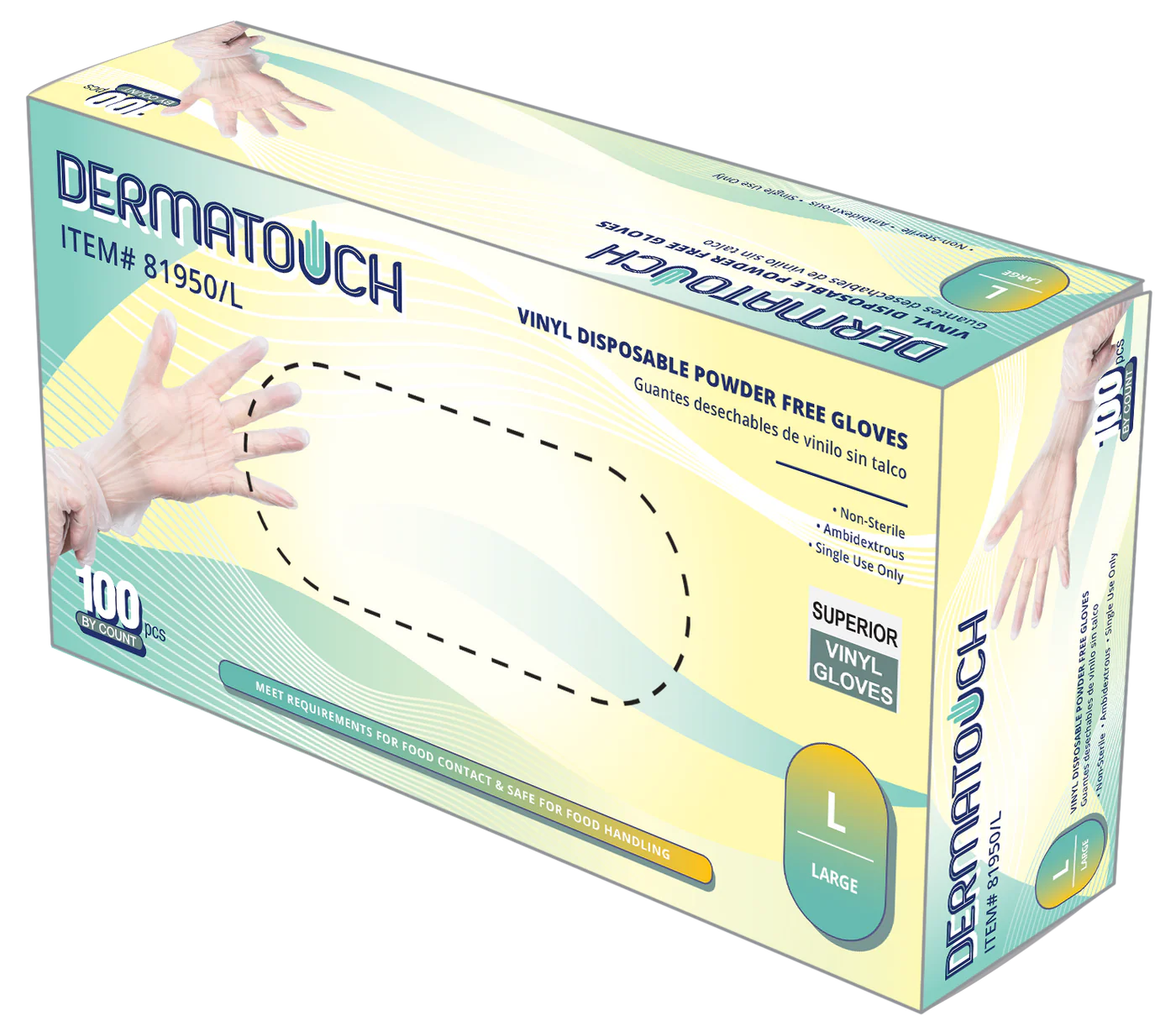 DERMATOUCH Vinyl Disposable Examination Gloves, Powder-Free, 5 Mil, Clear - Model 81950MD - 1 Case (10 Boxes / 1000 Pieces)