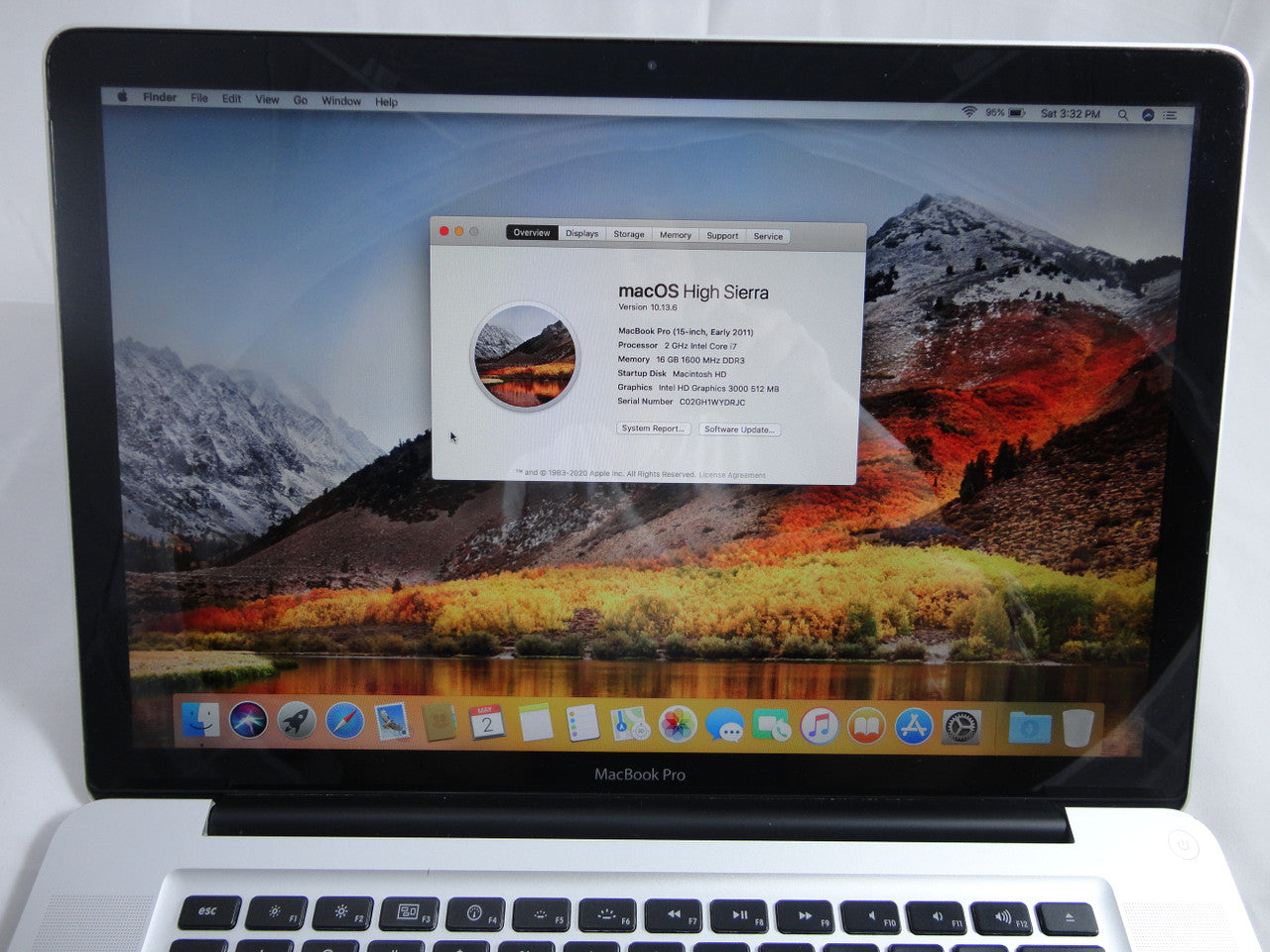 Apple MacBook Pro MC721LL/A 15.4" Laptop 2.0GHz Quad Core i7 16GB Memory, 256GB Solid State Drive DVD Burner Mac OS High Sierra VG