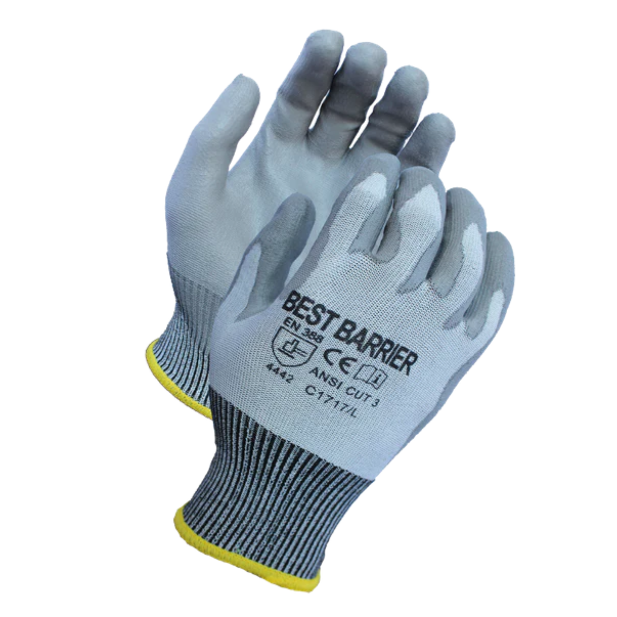 Cut Level A3, 13 Gauge, Gray Polyurethane Coated Gloves <br> C1717