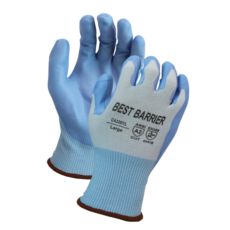 ANSI Cut A2, 18 Gauge <br> Blue Polyurethane Coated Gloves <br> CA2287
