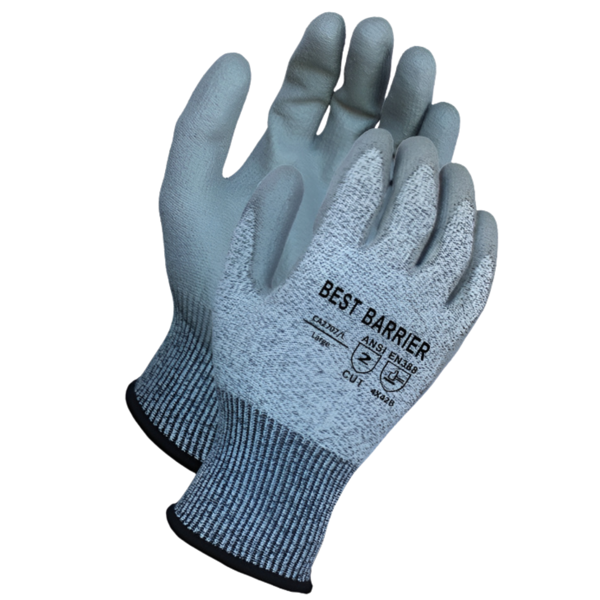 Cut Level A2, 13 Gauge, Gray <br> Polyurethane Coated Gloves <br> CA2707