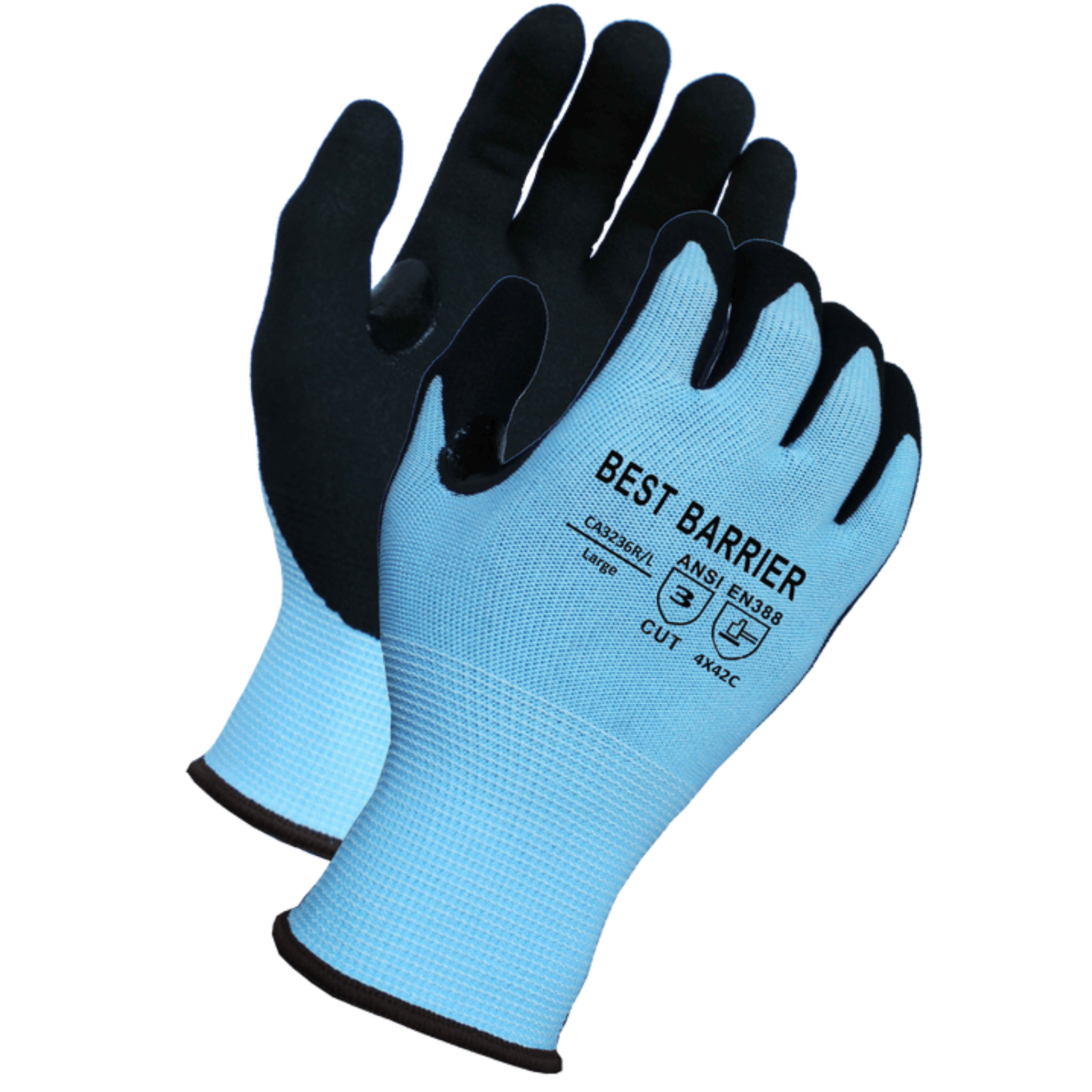 Cut Level A3, 13 Gauge, Black <br> Sandy Nitrile Coated Gloves <br> CA3236R
