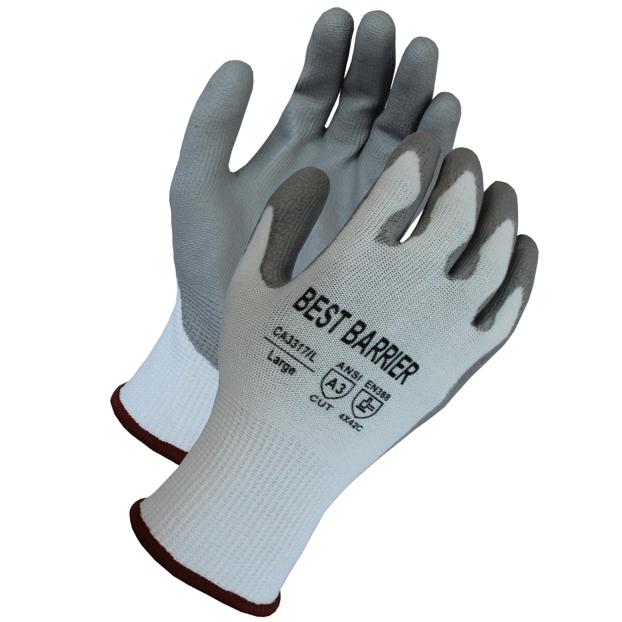 Cut Level A3, 13 Gauge, Gray <br> Polyurethane Coated Gloves <br> CA3317