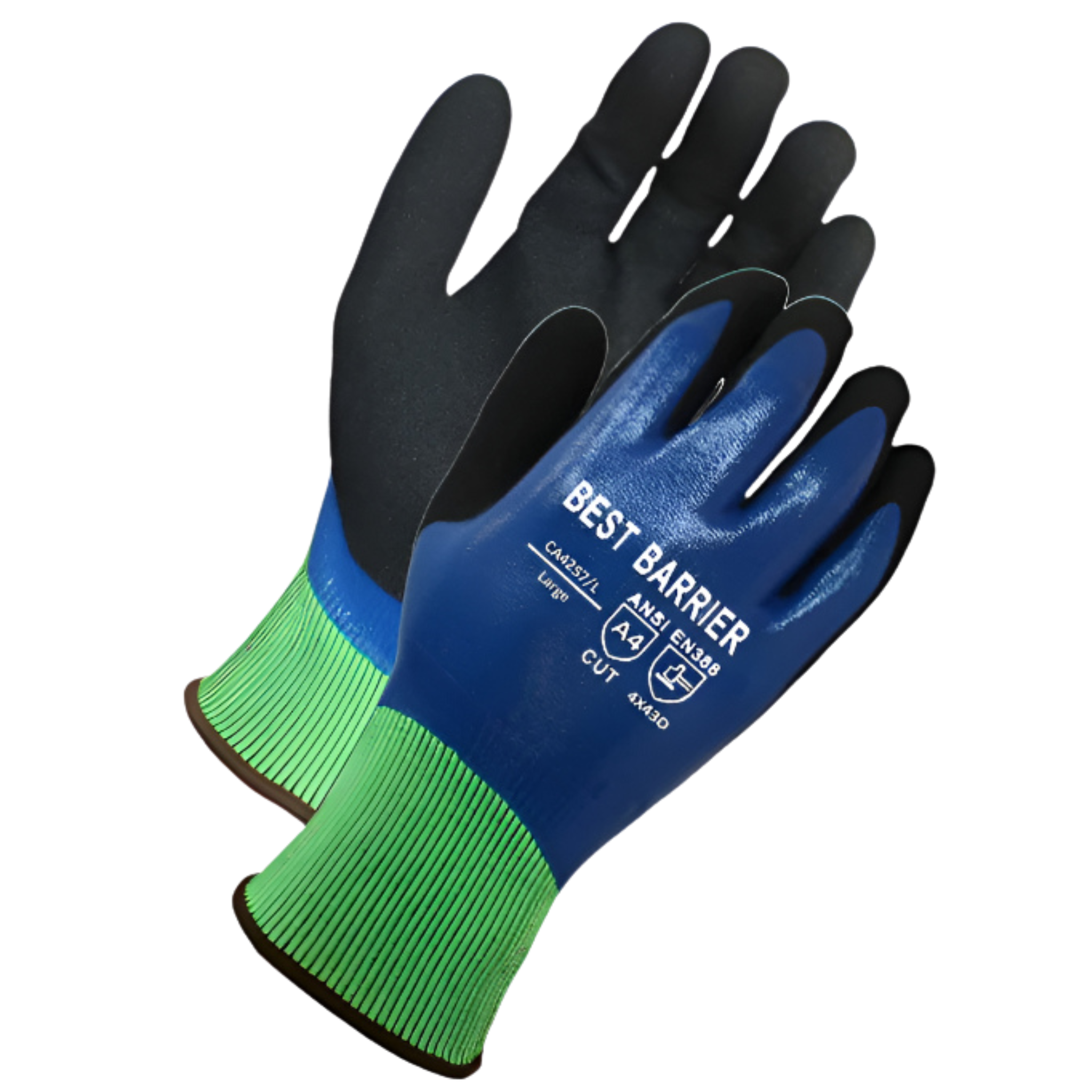 Cut Level A4, 13 Gauge, Blue Fully <br> Coated with Black Sandy <br> Nitrile Palm Gloves <br> CA4257
