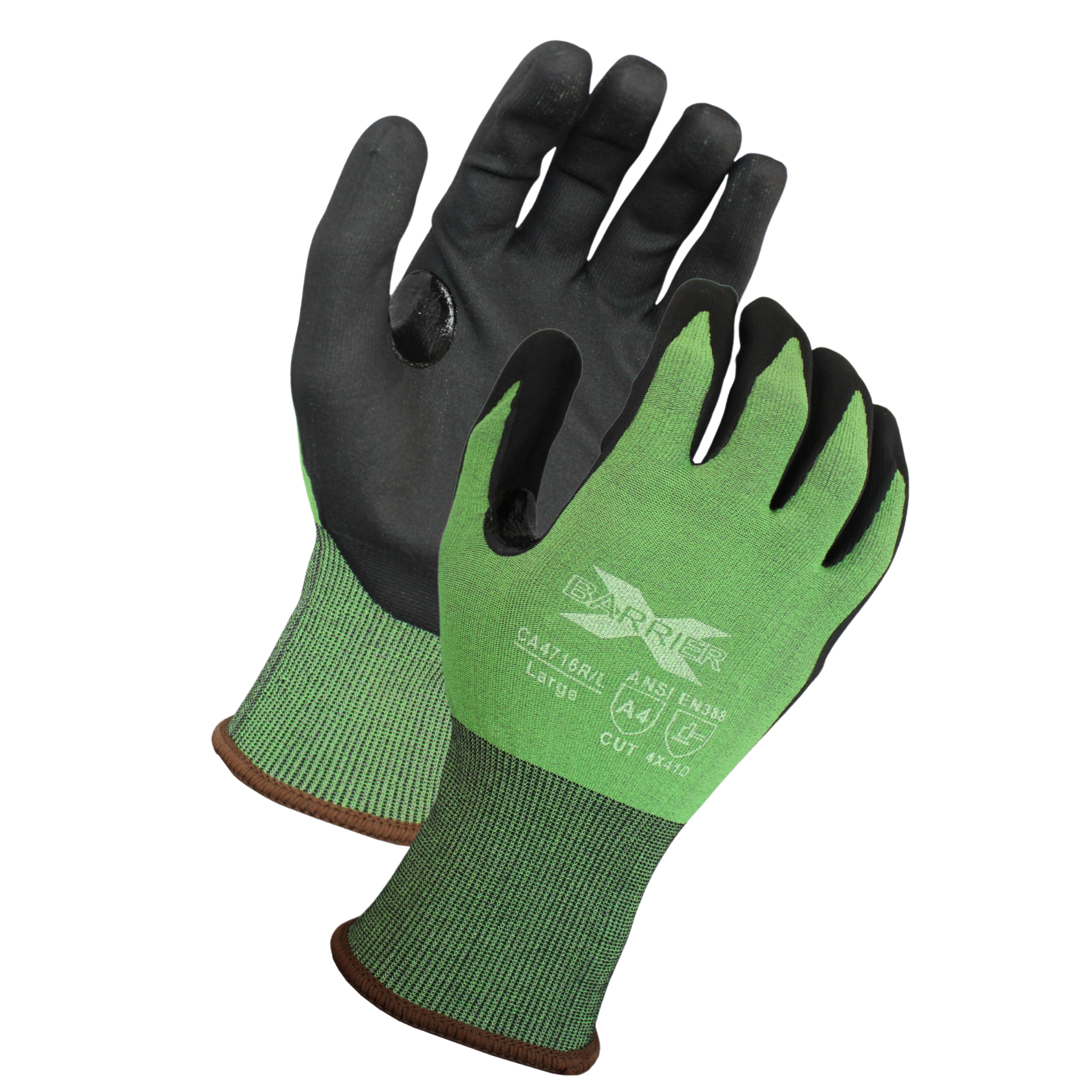 ANSI Cut A4, 21 Gauge, Black <br> Micro-Foam Nitrile Coated Gloves With Reinforced Thumb Crotch  <br> CA4716R