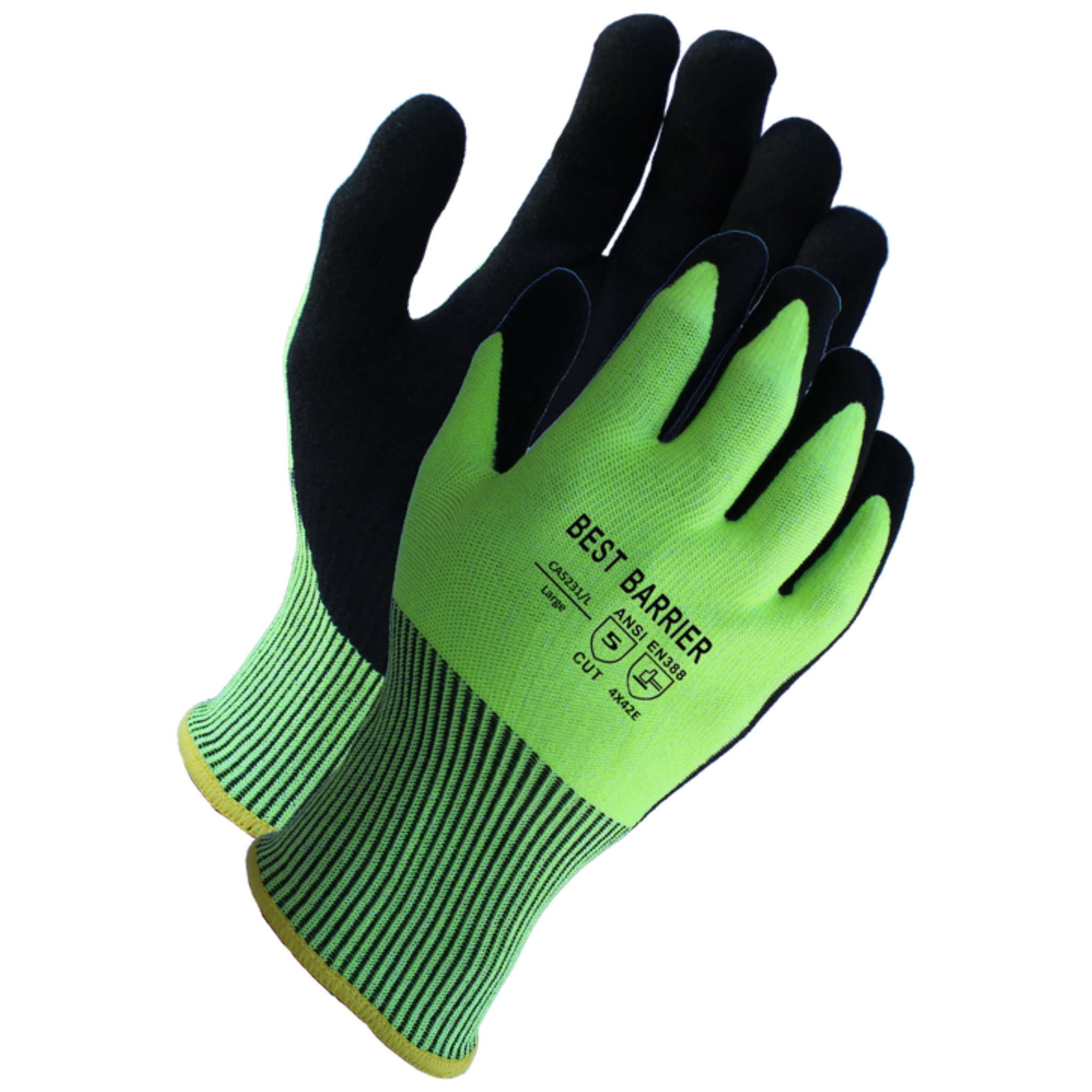 ANSI Cut A5, 13 Gauge, Black Sandy Nitrile Coated Gloves <br> CA5231