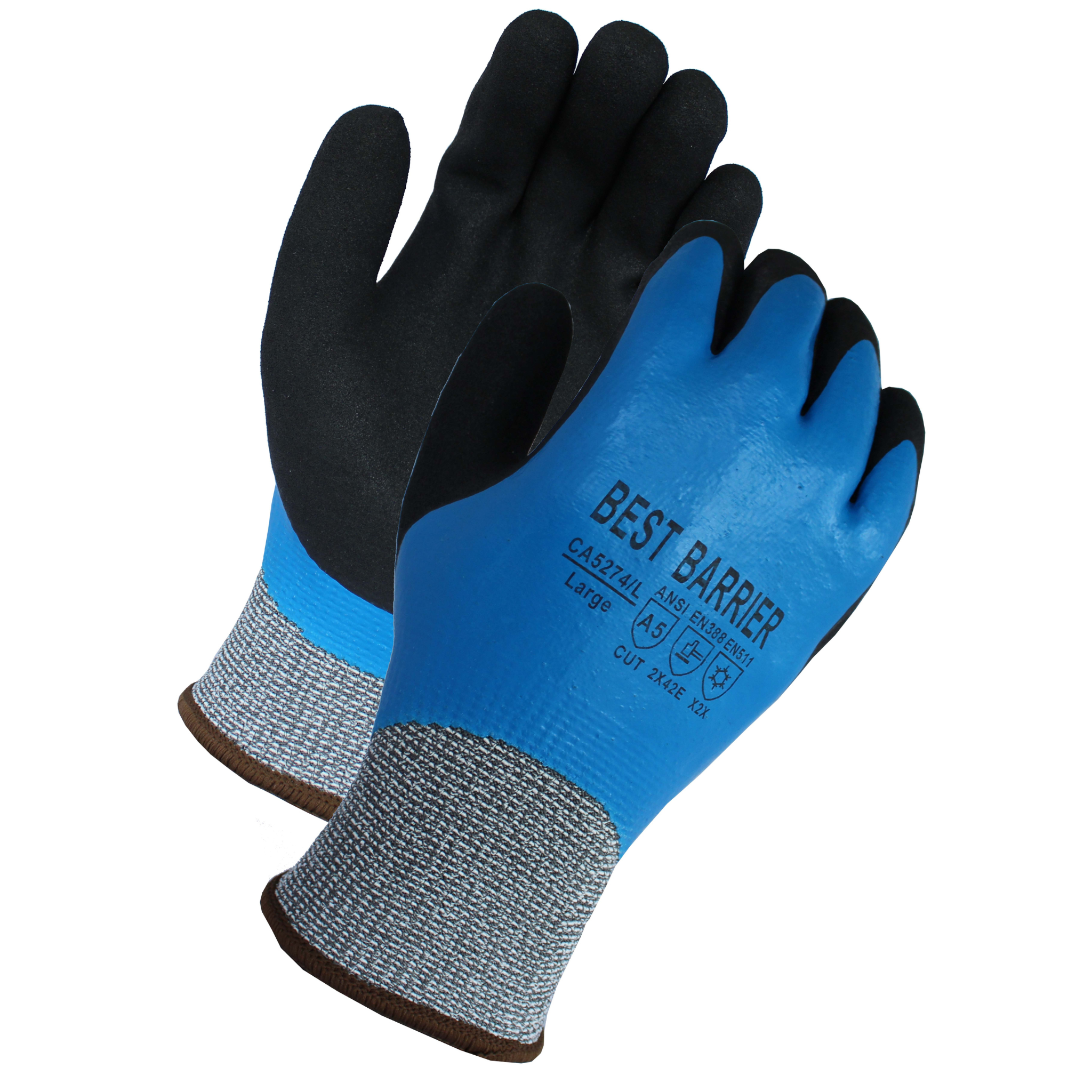 Cut Level A5, 13 Gauge, Blue <br> Smooth Latex with Black  <br> Sandy Latex Coated Gloves <br> CA5274