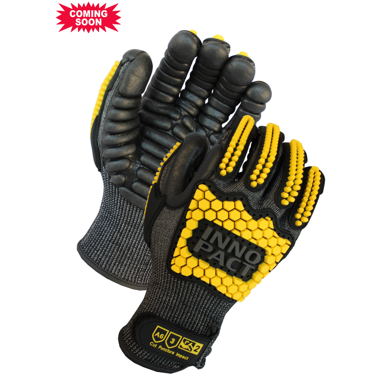 ANSI Cut A6, 15 Gauge, Black Anti-Vibration Palm Padded Gloves With Hook-N-Loop Closure <br>  CA6250TVA