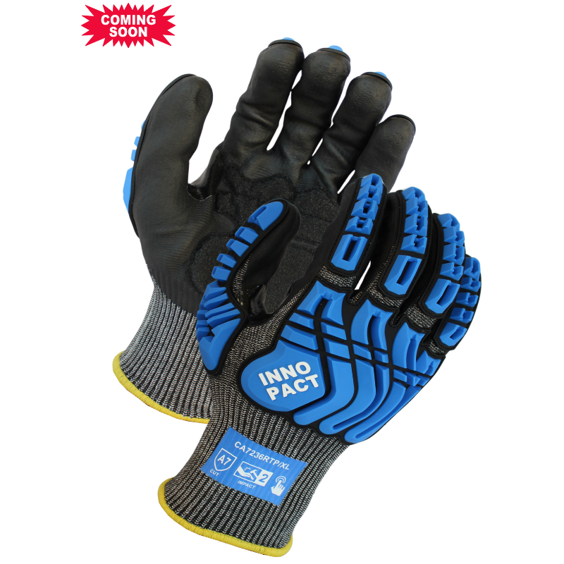 ANSI Cut A7, 13 Gauge, Black Micro-Foam Nitrile Coated Gloves With Thumb Crotch and Palm Padding <br>  CA7236RTP