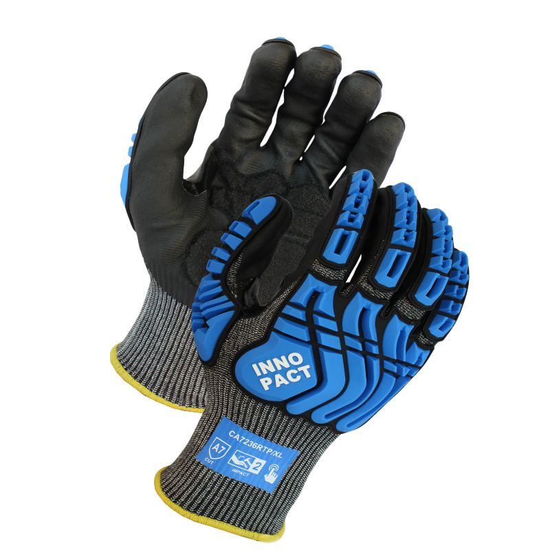 INNOPACT ANSI Cut A7, 13 Gauge, Black Micro-Foam Nitrile Coated Gloves with Thumb Crotch & Palm Padding - Model CA7236RTP - 1 Pair