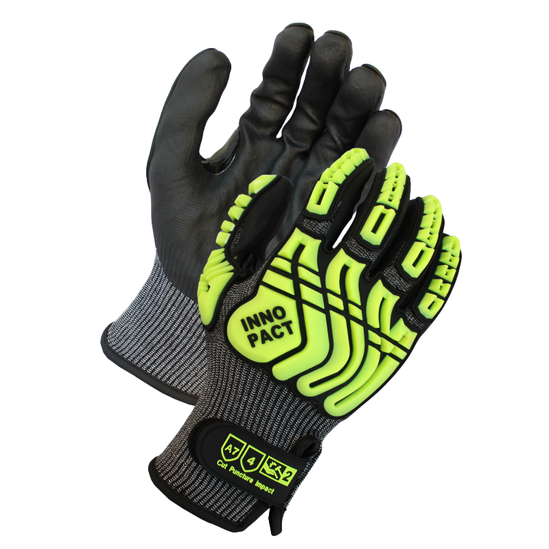 INNOPACT ANSI Cut A7, 13 Gauge, Black Micro-Foam Nitrile Coated Gloves with Reinforced Thumb & Hook-and-Loop Cuff - Model CA7236RTV - 1 Pair