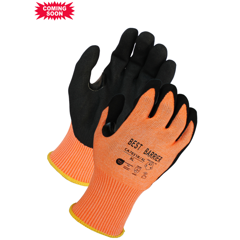 ANSI Cut A7, 13 Gauge  <br>Black Sandy Nitrile Coated Gloves <br> CA7831R