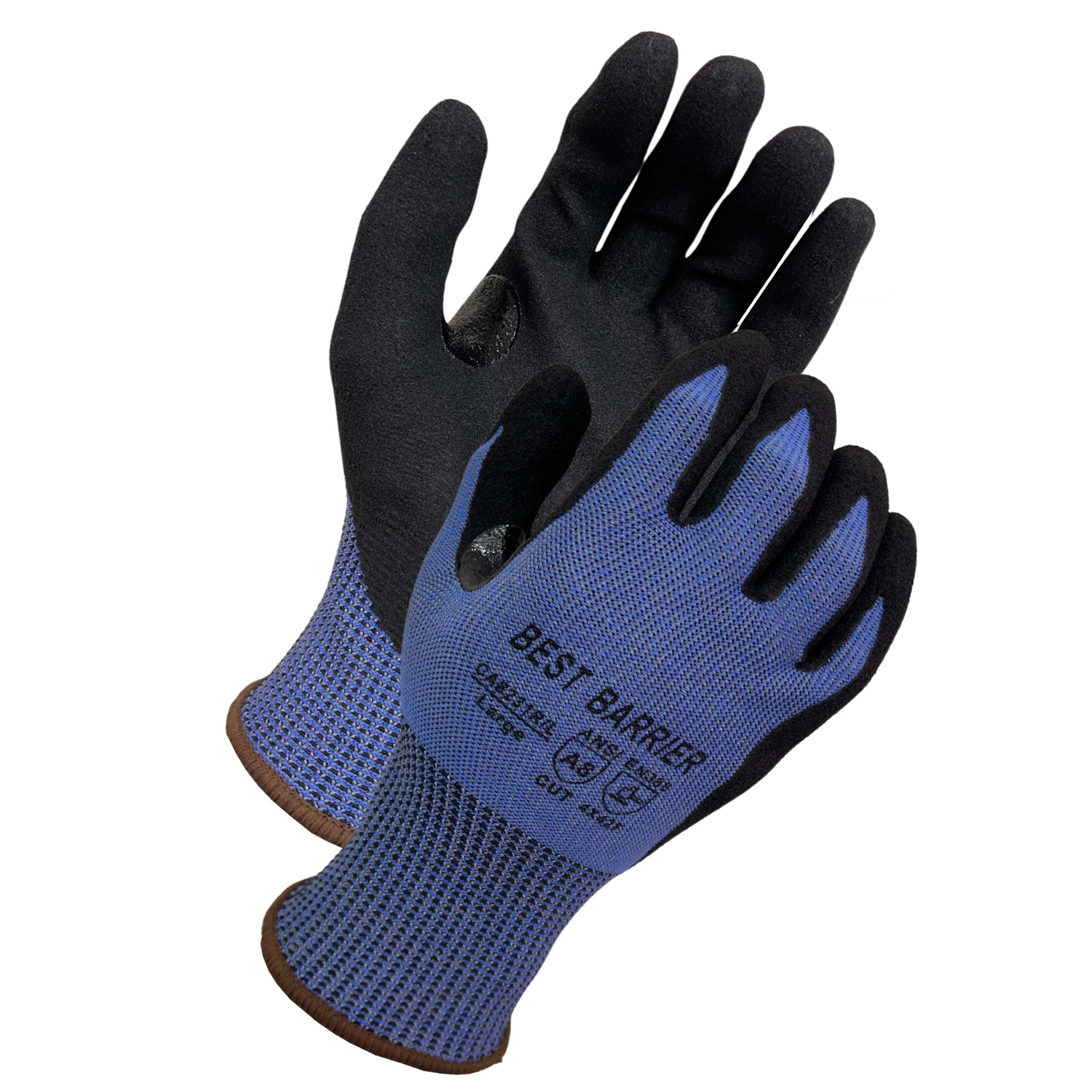 ANSI Cut A8, 13 Gauge, Black Sandy Nitrile Coated Gloves With Thumb Crotch <br> CA8231R