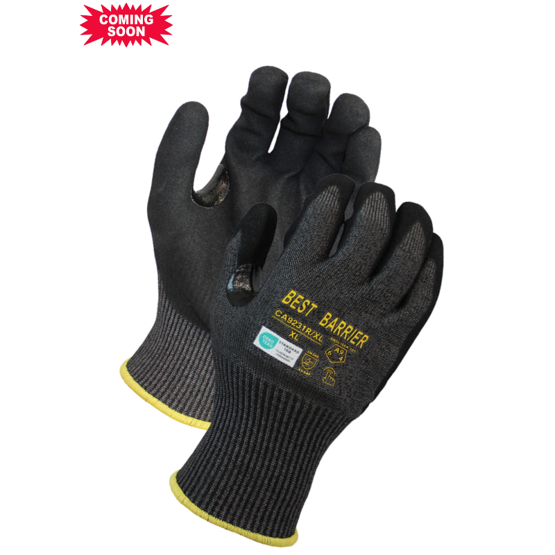 ANSI Cut A9, 13 Gauge <br>Black Sandy Nitrile Coated Gloves<br> CA9231R