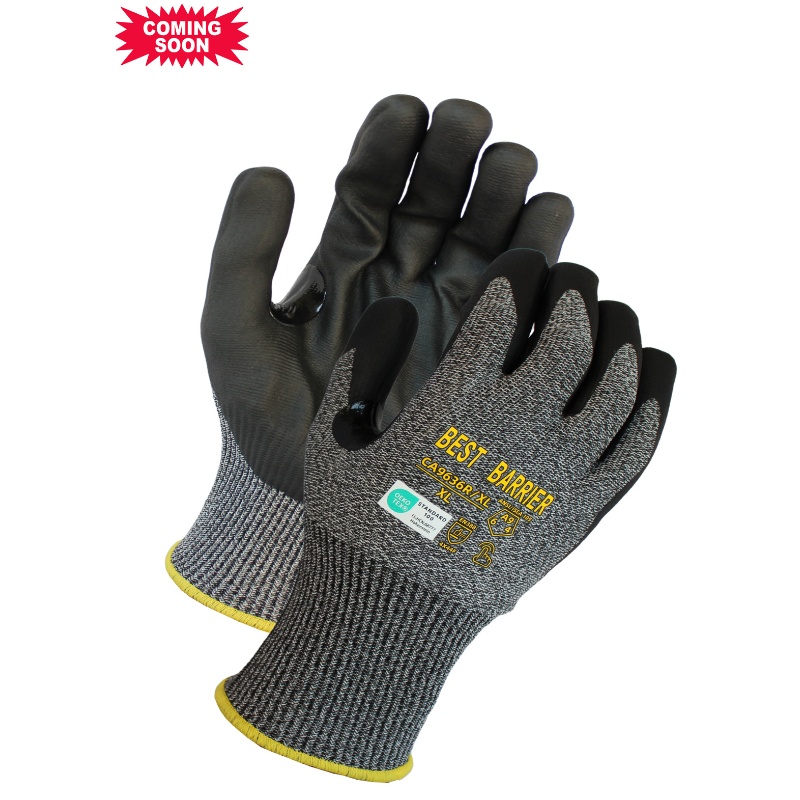 ANSI Cut A9, 13 Gauge Black <br>Micro-Foam Nitrile Coated Gloves<br> CA9636R
