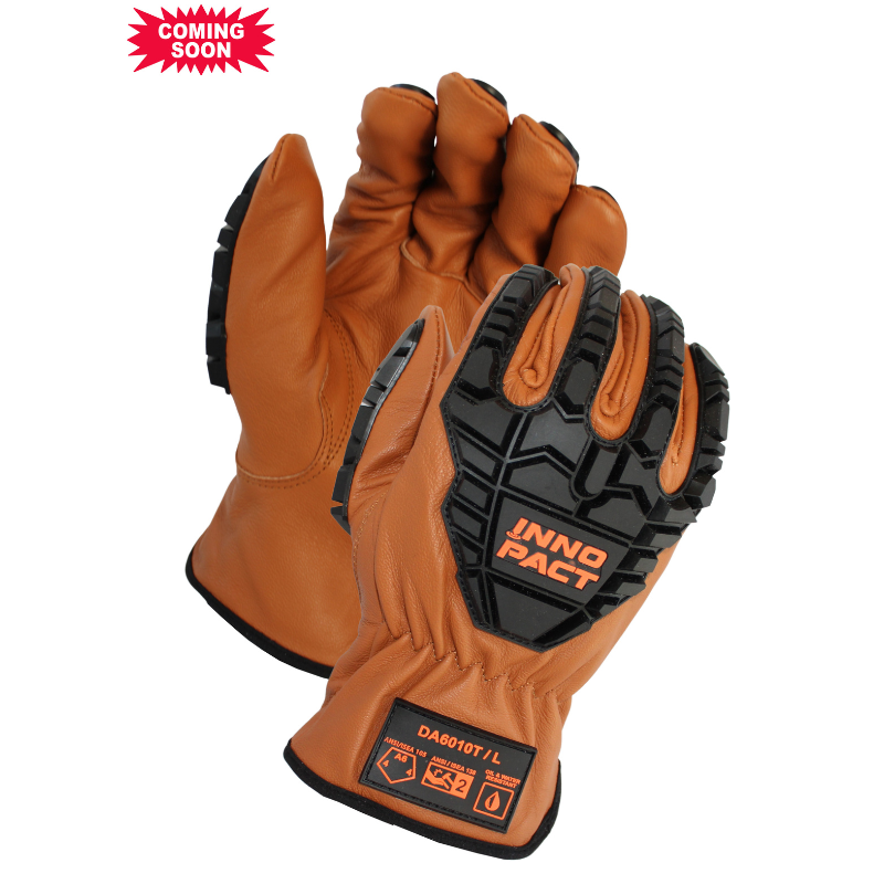 ANSI Cut A6 Brown Goatskin Leather<br> Drivers Gloves With TPR Impact Protection <br> DA6010T