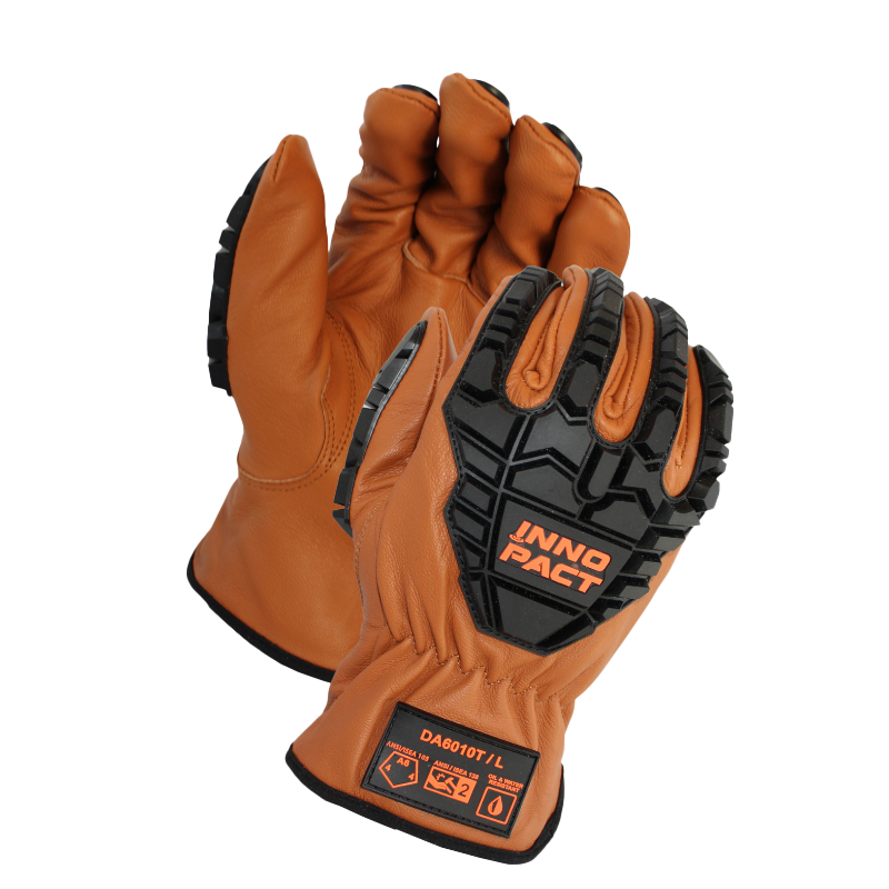 INNOPACT ANSI Cut A6 Brown Goatskin Leather Driver Gloves With TPR Impact Protection - Model DA6010T - 1 Pair