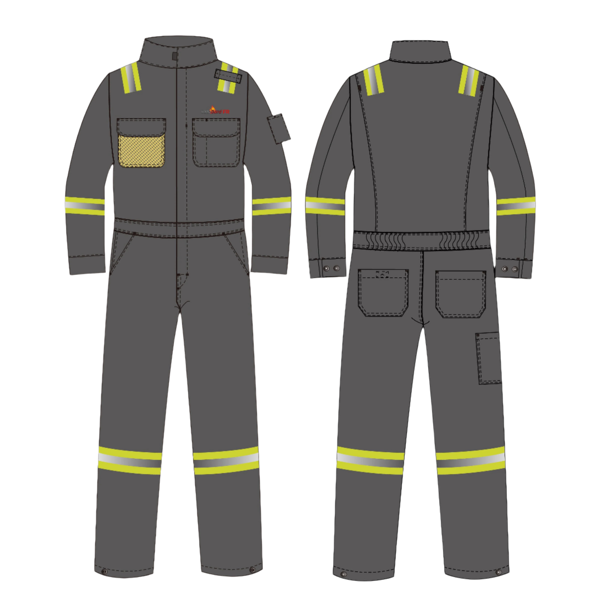 FR Cotton Nylon <br> Ripstop Coverall With <br>  Brass Zipper Action <br>  Back Elastic Waist <br>  Mesh Pocket and <br>  Reflective Tape <br> FR10CRL