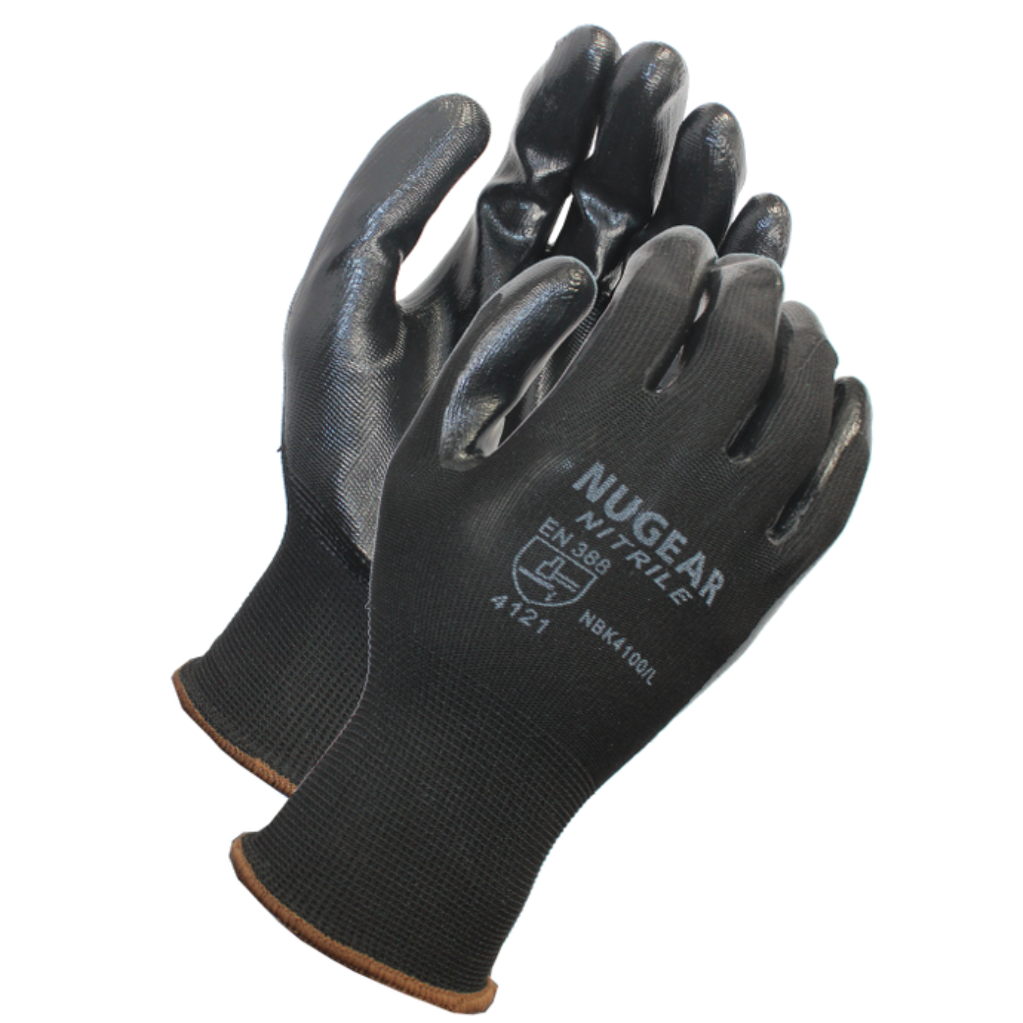 13 Gauge, Black Polyester Knit <br> Shell Black Nitrile Palm <br> Coated Gloves <br> NBK4100