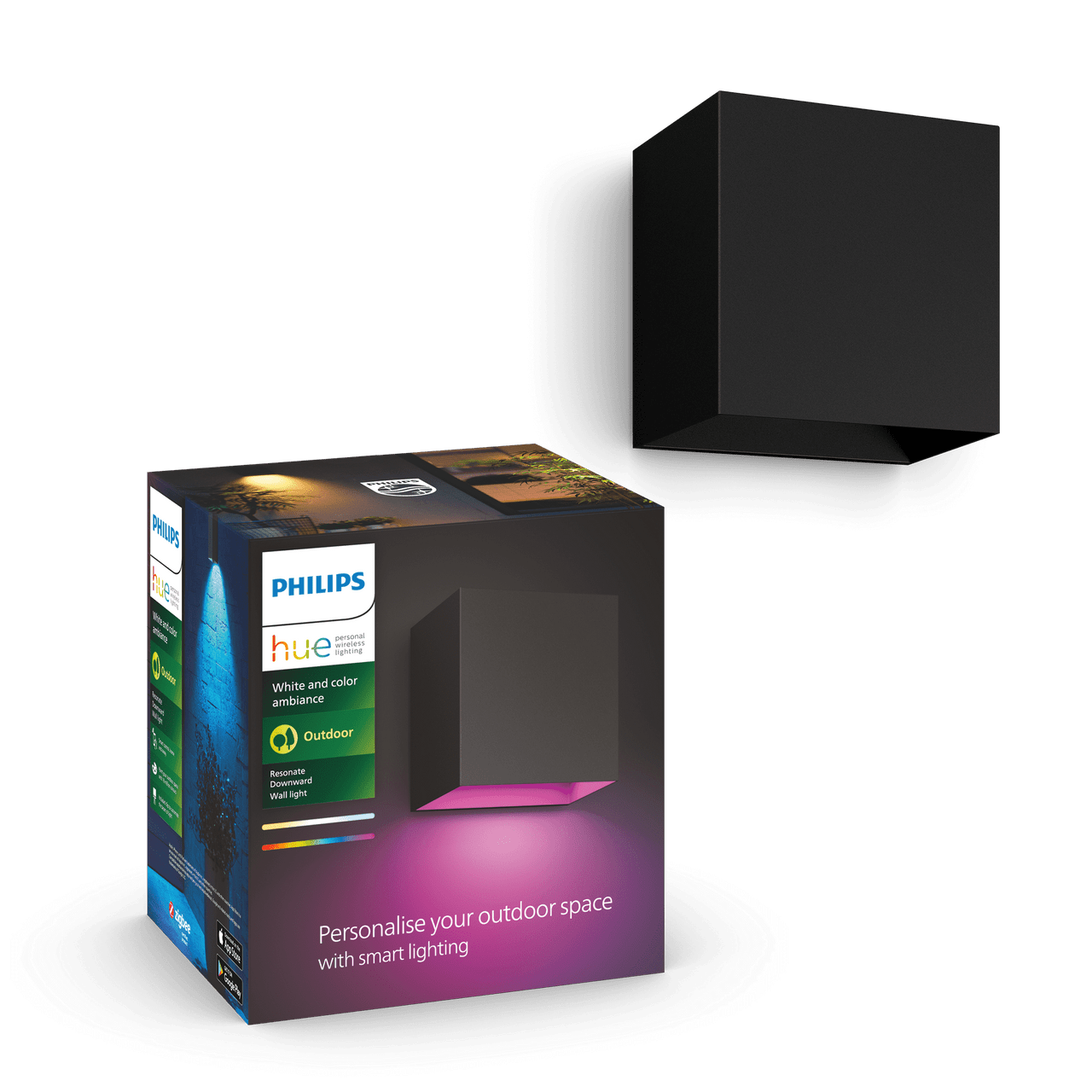 Philips White and Color Ambiance Resonate Wall Lantern, Black