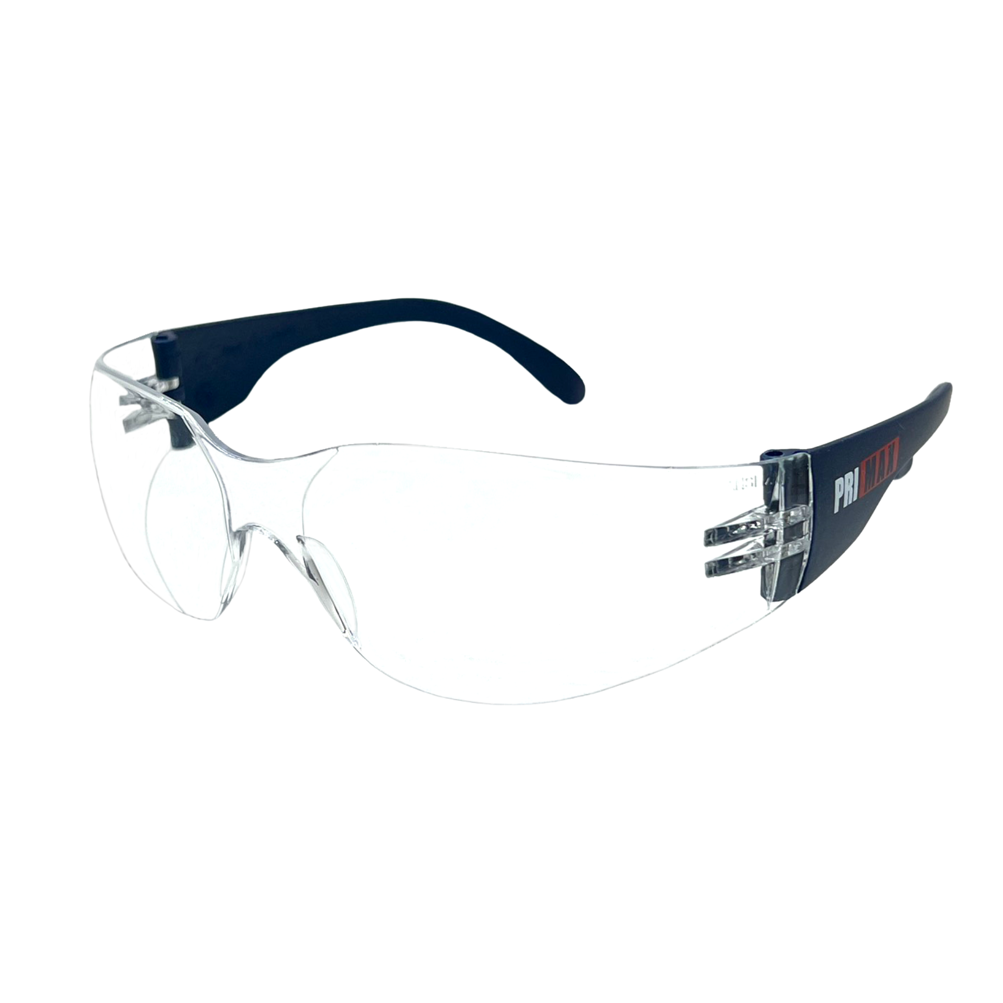 Rimless Metal Detectable Safety Glasses With Blue Temple, Clear Lens and Anti-Scratch/Anti-Fog Coating <br> SG90B/AF
