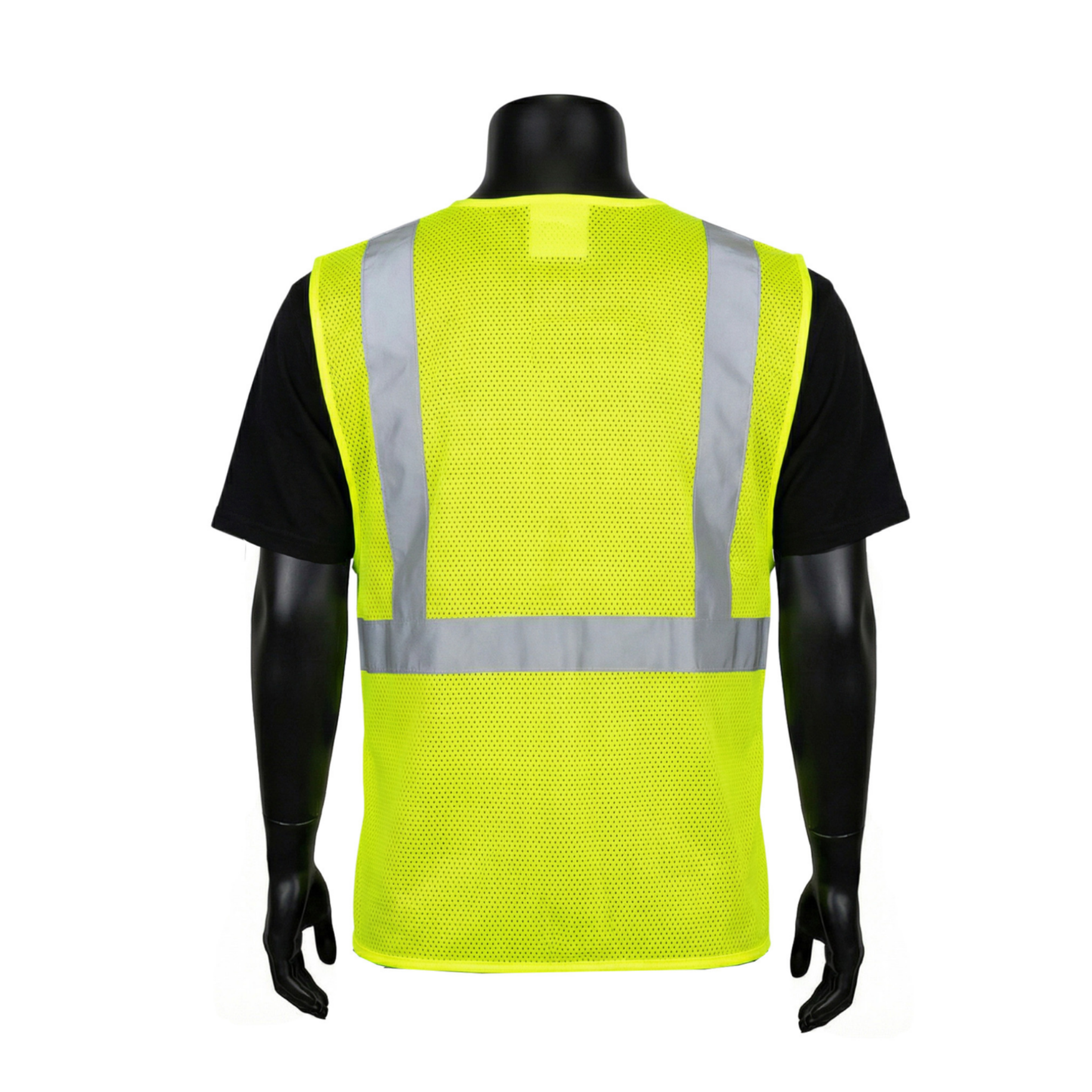 INOO-SHIELD Class 2 Hi-Viz Lime Green Mesh Safety Vest with 2-Inch Silver Reflective Tape, Zipper Front, Chest Pocket and Mic Tab - Model SV2602G - 36 Pieces/Case