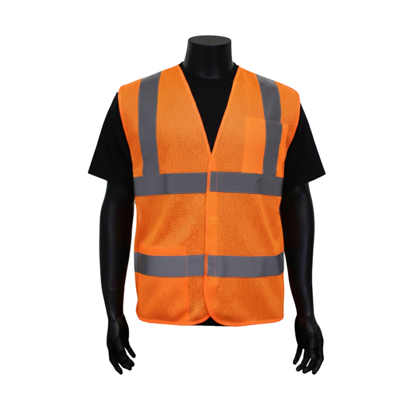 INOO-SHIELD Class 2 Orange 5-Point Breakaway Mesh Safety Vest, 2-In Tape - Model SV2605F - 36 pcs/case