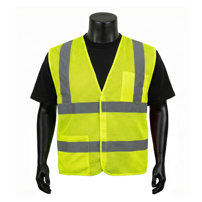INOO-SHIELD Class 2 Hi-Viz Lime 5-Point Breakaway Mesh Safety Vest, 2-In Tape - Model SV2605G - 36 pcs/case