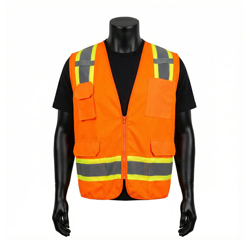 INOO-SHIELD Class 2 Orange Surveyors Vest, Solid Front/Mesh Back, 2-In Tape - Model SV2612F - 36 pcs/case