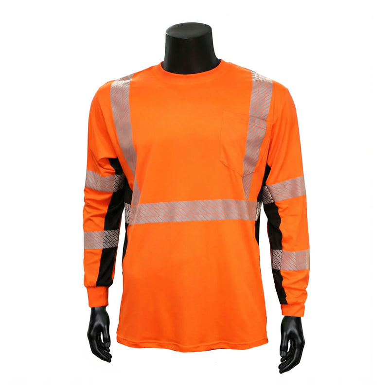 INOO-SHIELD Class 3 Hi-Viz Orange Long Sleeve T-Shirt, 2-In Tape - Model SV3670F - 36 pcs/case